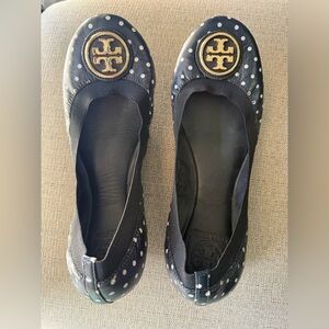 Tory Burch Navy Blue and white polka Minnie Flats Ballet Slipper Size 9.5